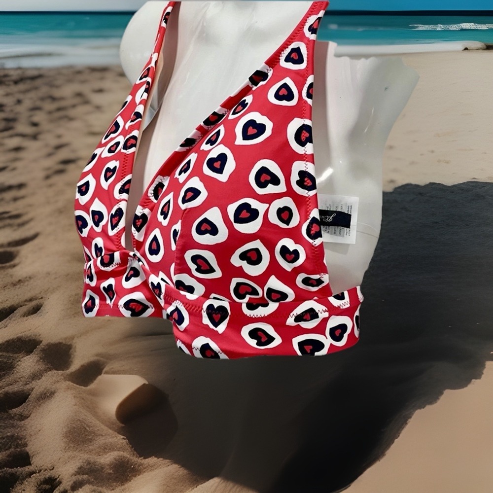 J Crew Hearts Woman Red/white Swimsuit 2 Piece Bikini Set Printed Hearts Medium - Picture 3 of 12